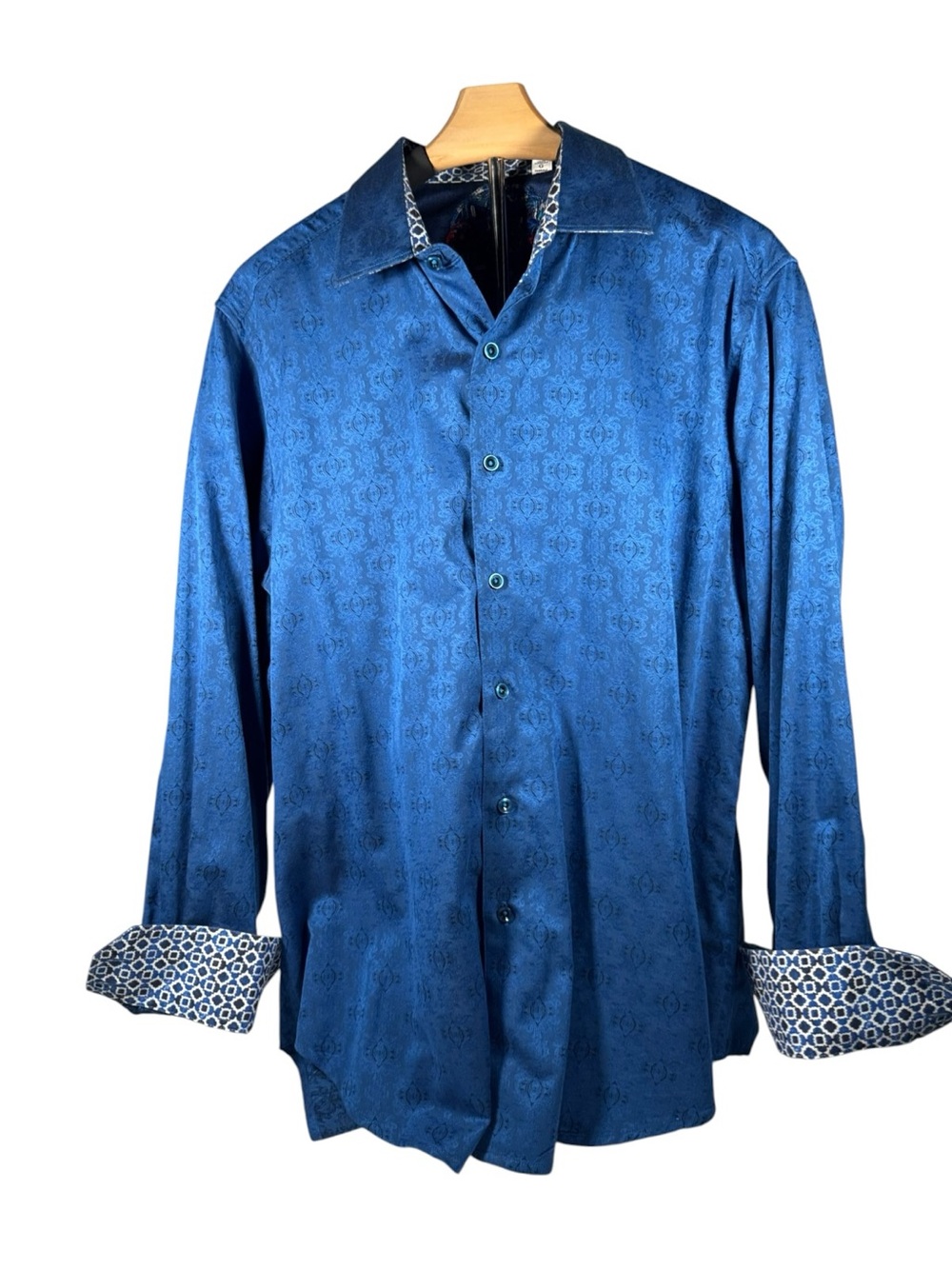 Robert Graham Blue Jacquard Flip Cuff Shirt Men’s Large Classic Fit